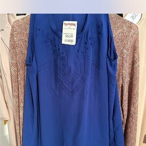 Pleione Royal Blue Geometric Blouse